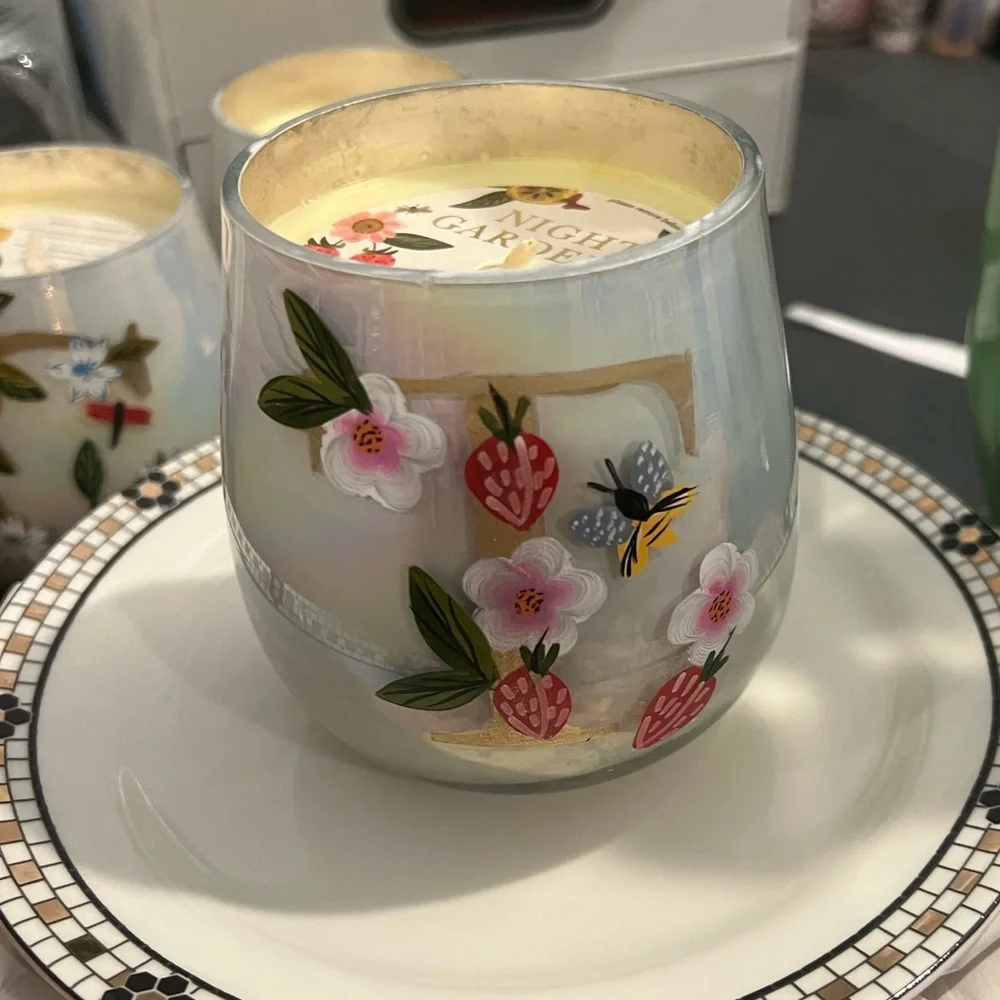 Anthropologie Fruity Monogram Floral Night Gardenia Glass Candle, Various NWT